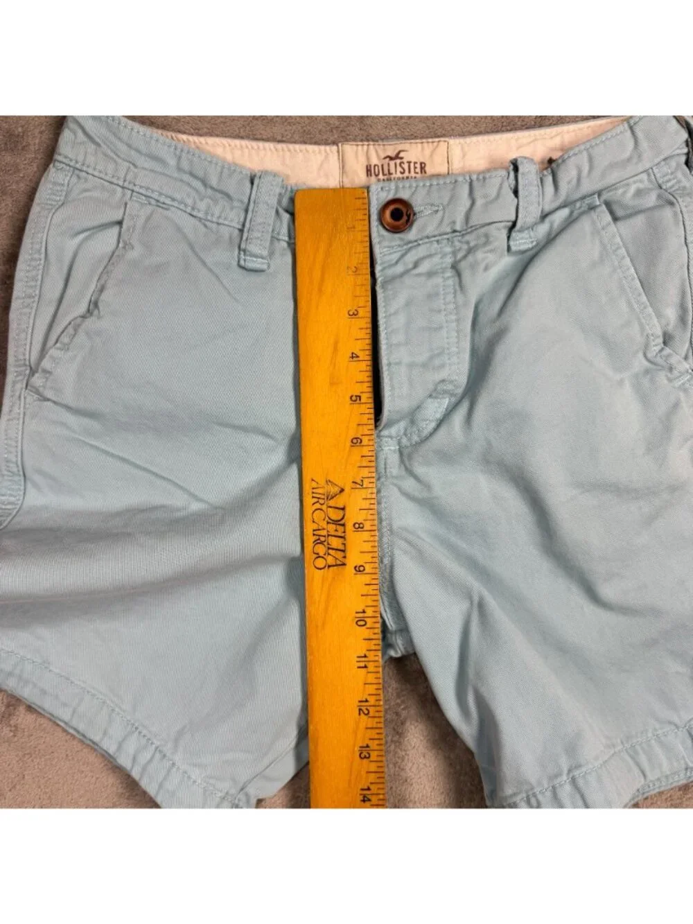 2000s Hollister Light Blue Khaki Shorts Mens 28 Button Fly Summer Preppy Y2K Vtg